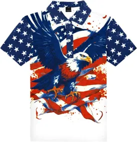 AOBUTE Kids Fourth of July Polo Shirt American Flag Golf Tee Shirts Short Sleeve Patriotic Outfits 3-14 Years