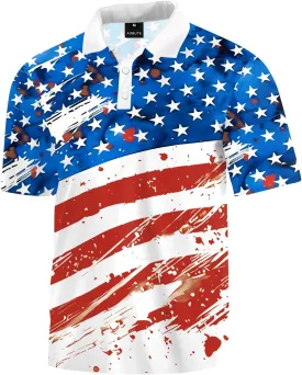 AOBUTE Mens Patriotic Polo July 4th Golf Shirts American Flag Activewear Tops