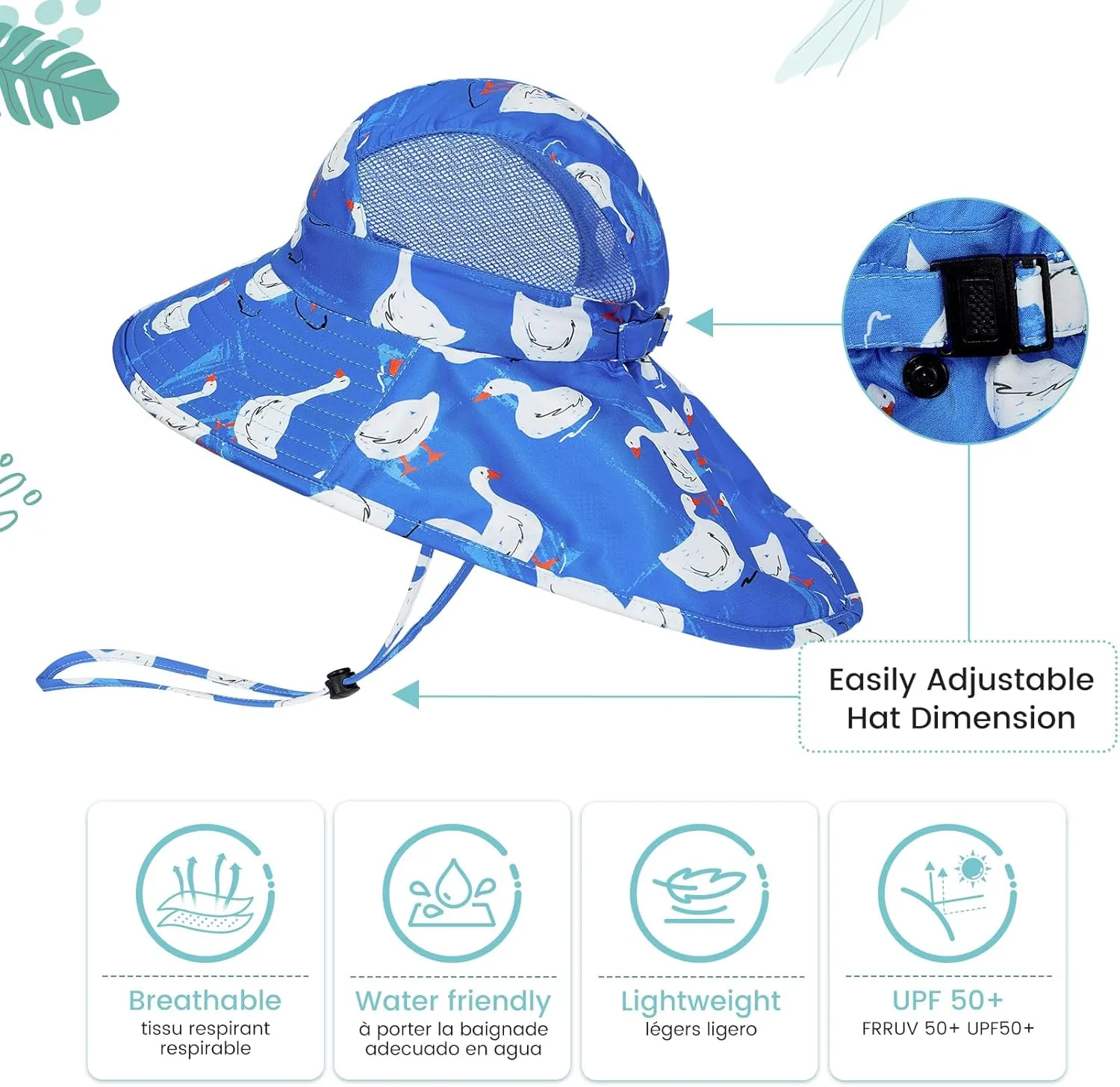 Baby Sun Hat UPF 50  Sun Protective Toddler Wide Brim Hat Swim Beach Pool Outdoor Hat for Baby Boys Girls