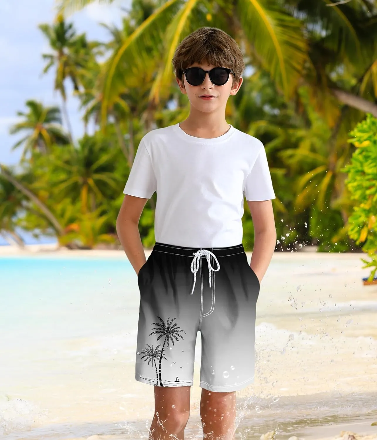Boys Swim Trunks with Compression Liner Boys Quick Dry 2 in 1 Swim Shorts Summer Beach Shorts