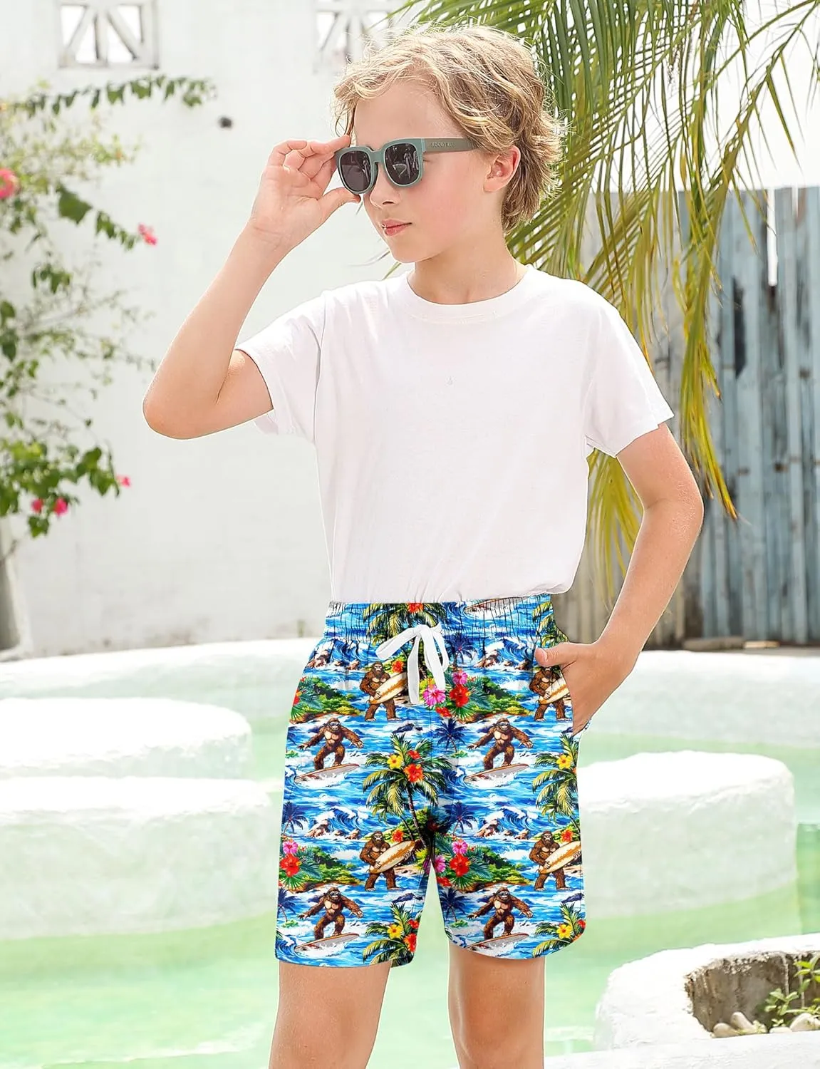 Boys Swim Trunks with Compression Liner for 6-20 Years Kids Quick Dry Bathing Suit