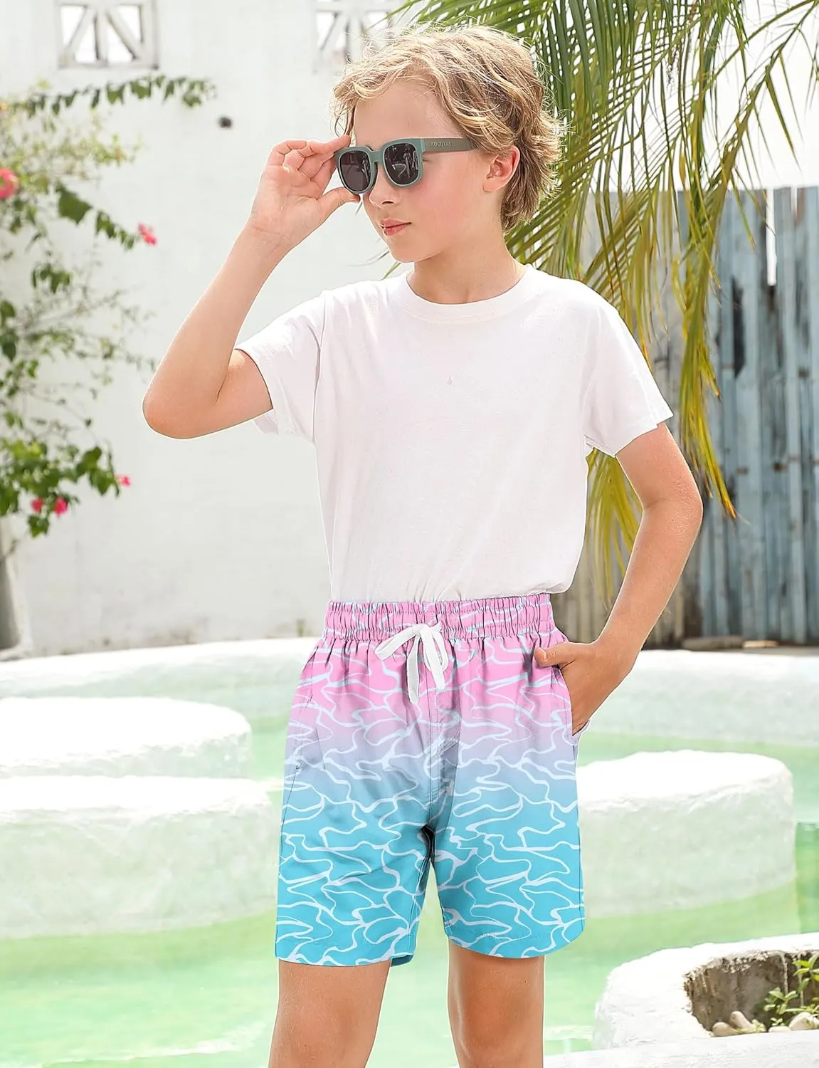 Boys Swim Trunks with Compression Liner for 6-20 Years Kids Quick Dry Bathing Suit
