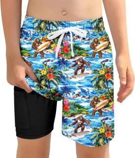 Boys Swim Trunks with Compression Liner for 6-20 Years Kids Quick Dry Bathing Suit