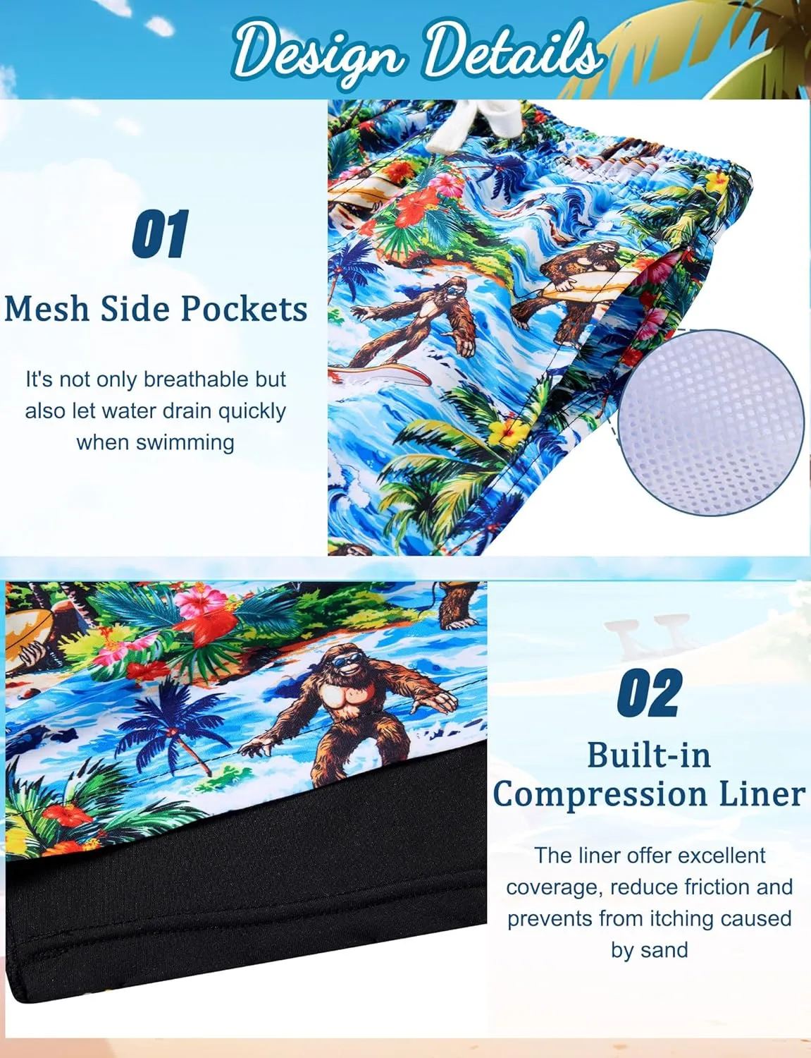 Boys Swim Trunks with Compression Liner for 6-20 Years Kids Quick Dry Bathing Suit