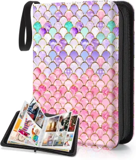 Card Binder for Girls Gifts,440 Cards Collectible Trading Card Holder Case with 55 Sleeves, 4 Pocket for TCG Game Cards Collection Sports Trading Cards Collector Album (Fish scales)