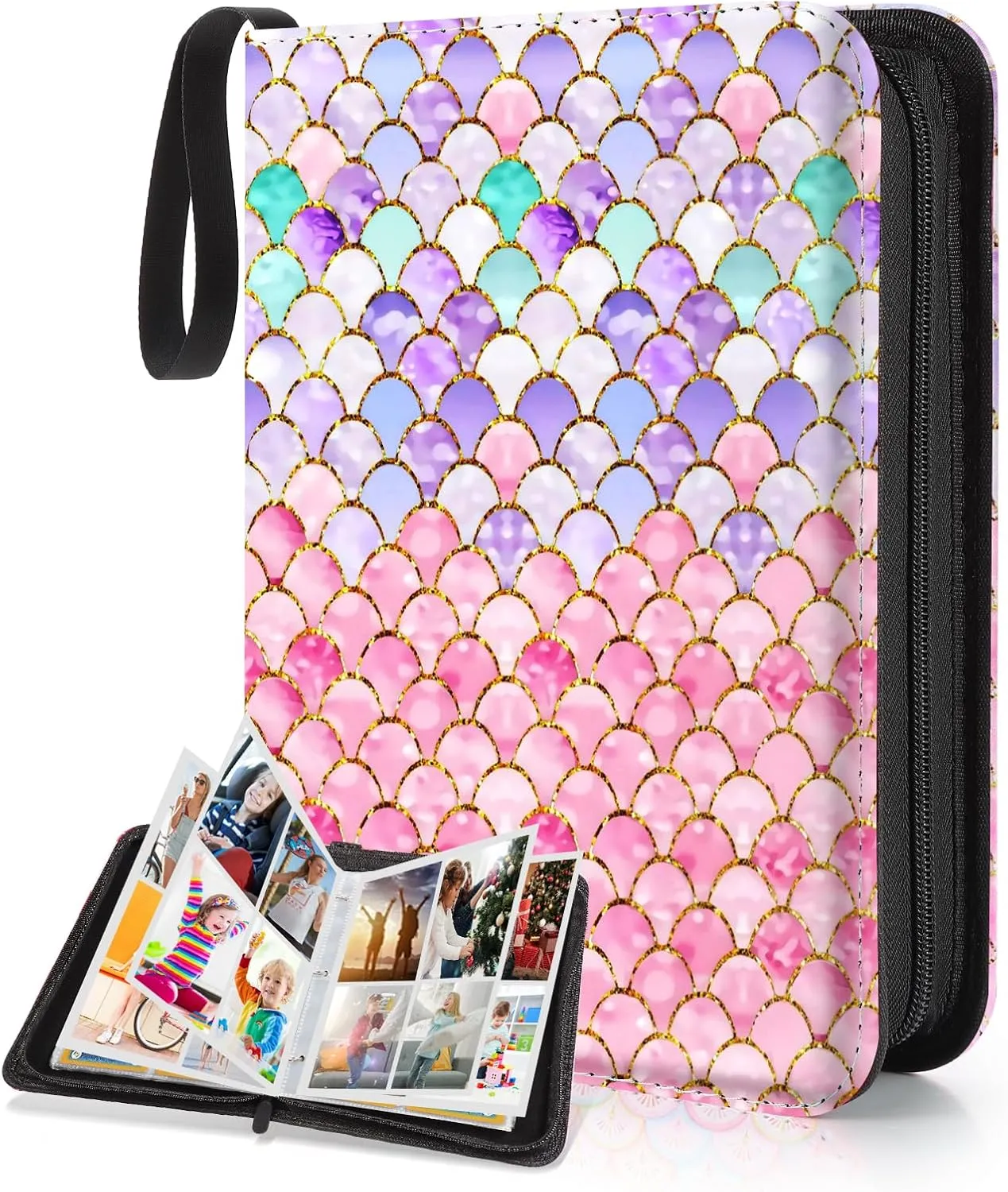Card Binder for Girls Gifts,440 Cards Collectible Trading Card Holder Case with 55 Sleeves, 4 Pocket for TCG Game Cards Collection Sports Trading Cards Collector Album (Fish scales)