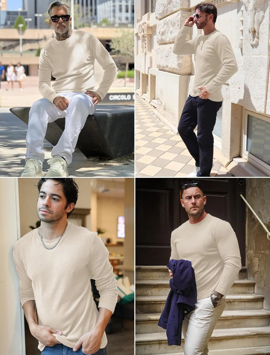 COOFANDY Mens Long Sleeve Shirts Thermal T-Shirt Slim Fit Crewneck Sweater Knitted Pullover Shirt