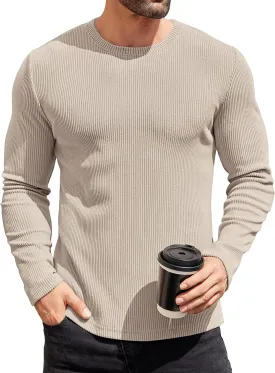 COOFANDY Mens Long Sleeve Shirts Thermal T-Shirt Slim Fit Crewneck Sweater Knitted Pullover Shirt