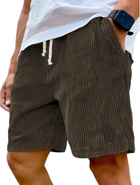 Corduroy Shorts for Men Cozy Basic Straight Leg Wide Leg Waistband Vintage Workout Sports Bermuda Shorts Pockets