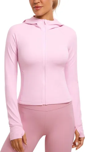 CRZ YOGA Womens Butterluxe Full Zip Workout Hoodie Jackets Slim Fit Hooded Athletic Yoga Lightweight Jacket with Thumb Holes