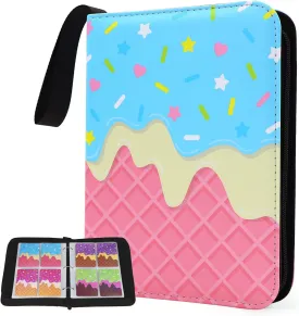 Cute Ice Cream Cake Card Binder for Girls, 400 Pocket Card Album Gifts, Ice Cream Donut Trading Game Card Holder Album for Standard Size Cards, Collectible Game Collection Case (Blue)