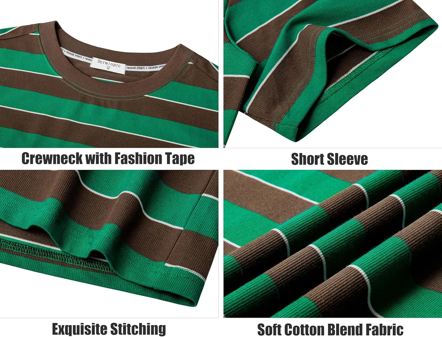 Derminpro Men's Stripe Polo Shirts Short Sleeve Loose Fit Collared T-Shirts