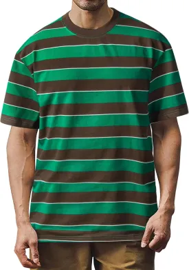 Derminpro Men's Stripe Polo Shirts Short Sleeve Loose Fit Collared T-Shirts