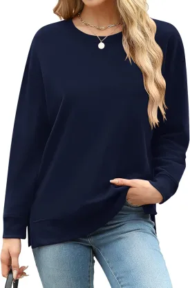 Elesomo Womens Sweatshirts Cotton Crew Neck Sweat Shirts Casual Loose Long Sleeve Top