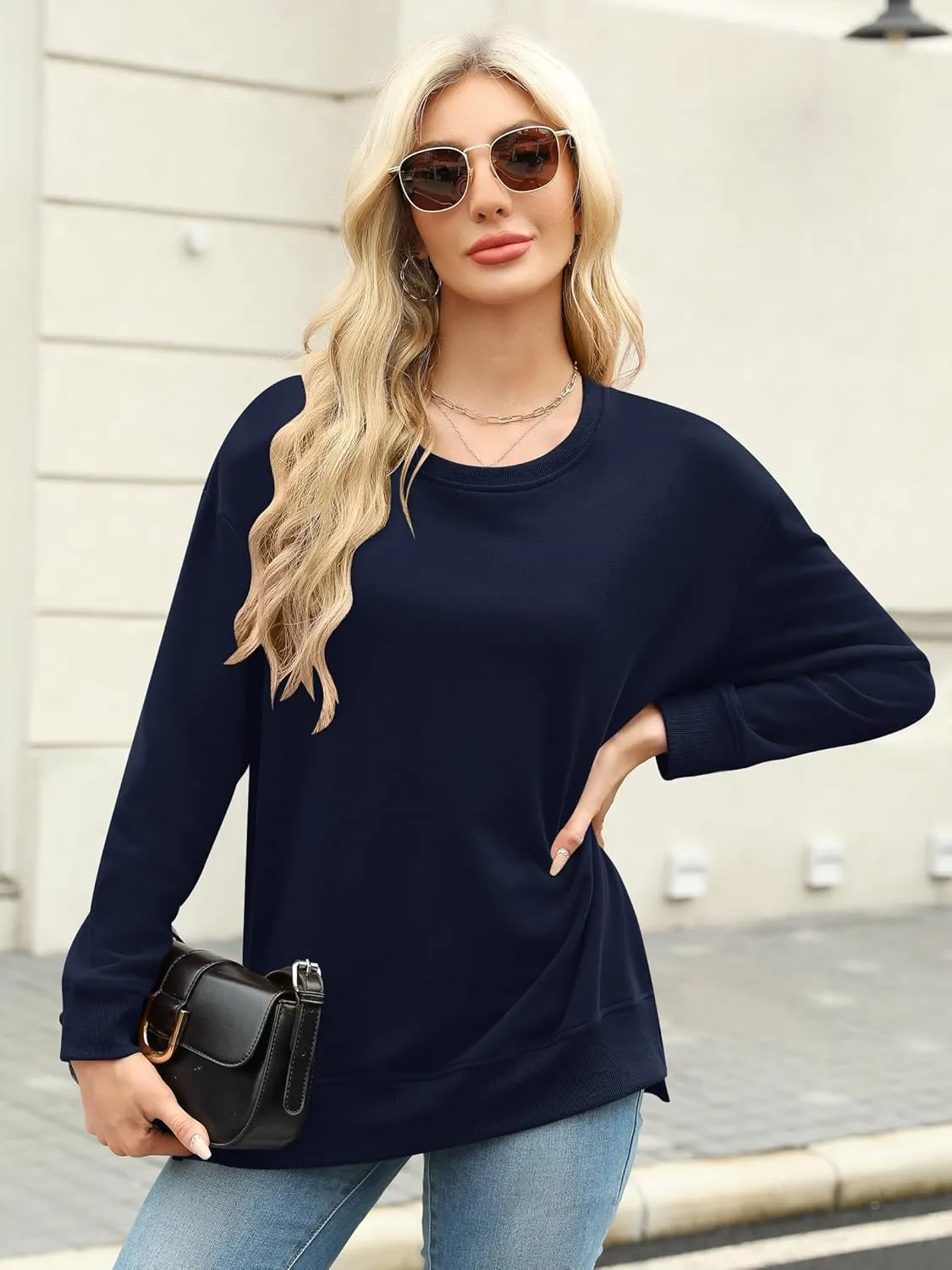 Elesomo Womens Sweatshirts Cotton Crew Neck Sweat Shirts Casual Loose Long Sleeve Top