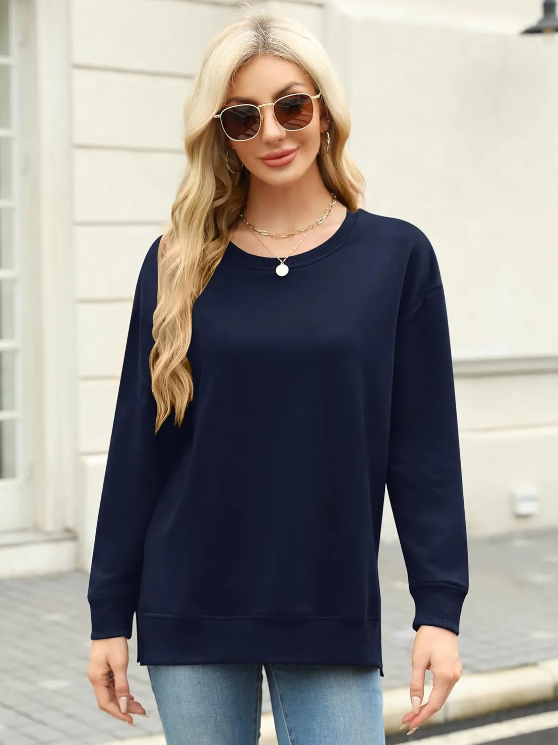 Elesomo Womens Sweatshirts Cotton Crew Neck Sweat Shirts Casual Loose Long Sleeve Top