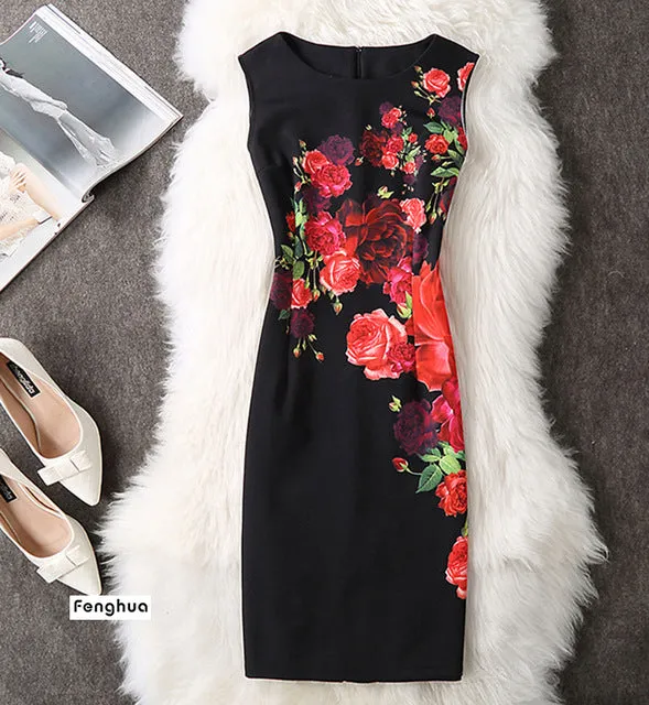 Fenghua Summer Dress Women 2017 Party Elegant Sexy Slim Casual Dresses Floral Vintage Office Bodycon Dress Plus Size 3XL 4XL