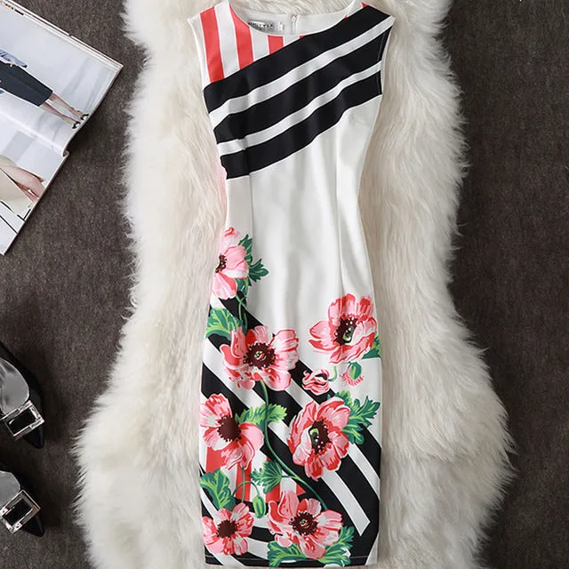 Fenghua Summer Dress Women 2017 Party Elegant Sexy Slim Casual Dresses Floral Vintage Office Bodycon Dress Plus Size 3XL 4XL