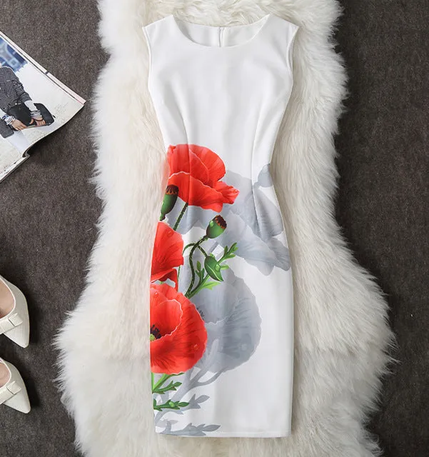 Fenghua Summer Dress Women 2017 Party Elegant Sexy Slim Casual Dresses Floral Vintage Office Bodycon Dress Plus Size 3XL 4XL