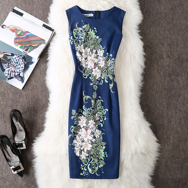 Fenghua Summer Dress Women 2017 Party Elegant Sexy Slim Casual Dresses Floral Vintage Office Bodycon Dress Plus Size 3XL 4XL