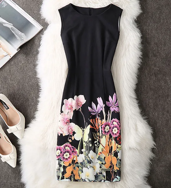 Fenghua Summer Dress Women 2017 Party Elegant Sexy Slim Casual Dresses Floral Vintage Office Bodycon Dress Plus Size 3XL 4XL