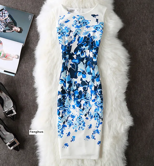 Fenghua Summer Dress Women 2017 Party Elegant Sexy Slim Casual Dresses Floral Vintage Office Bodycon Dress Plus Size 3XL 4XL