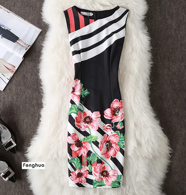 Fenghua Summer Dress Women 2017 Party Elegant Sexy Slim Casual Dresses Floral Vintage Office Bodycon Dress Plus Size 3XL 4XL