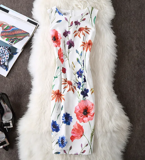 Fenghua Summer Dress Women 2017 Party Elegant Sexy Slim Casual Dresses Floral Vintage Office Bodycon Dress Plus Size 3XL 4XL