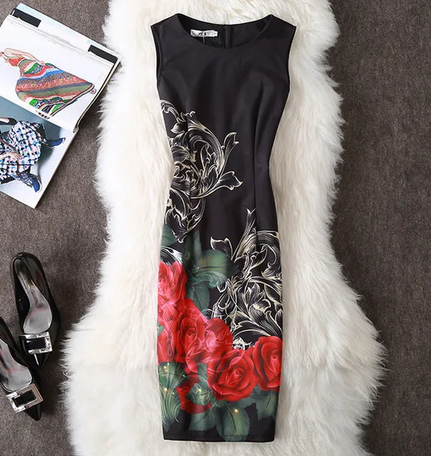 Fenghua Summer Dress Women 2017 Party Elegant Sexy Slim Casual Dresses Floral Vintage Office Bodycon Dress Plus Size 3XL 4XL