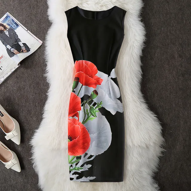 Fenghua Summer Dress Women 2017 Party Elegant Sexy Slim Casual Dresses Floral Vintage Office Bodycon Dress Plus Size 3XL 4XL
