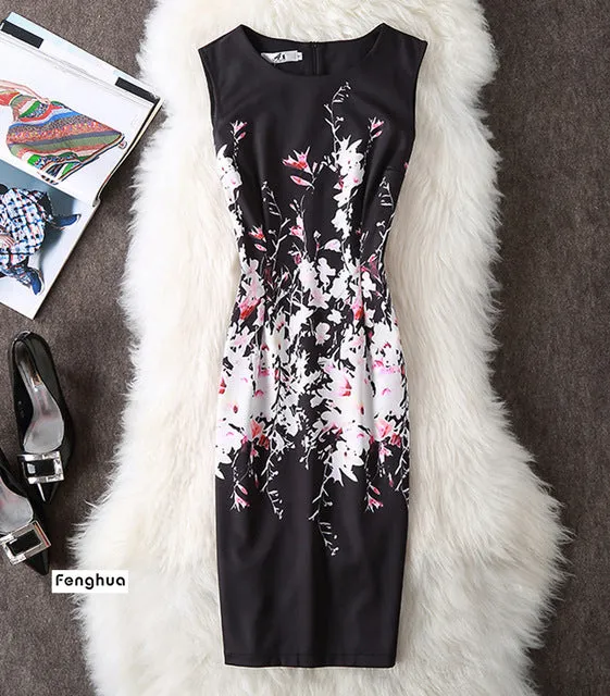 Fenghua Summer Dress Women 2017 Party Elegant Sexy Slim Casual Dresses Floral Vintage Office Bodycon Dress Plus Size 3XL 4XL