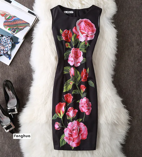 Fenghua Summer Dress Women 2017 Party Elegant Sexy Slim Casual Dresses Floral Vintage Office Bodycon Dress Plus Size 3XL 4XL