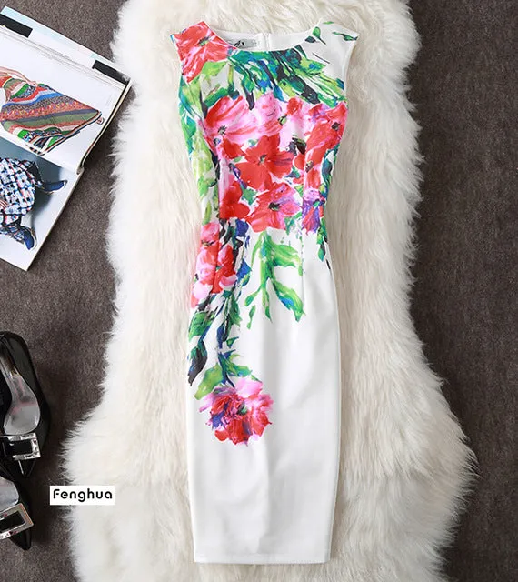 Fenghua Summer Dress Women 2017 Party Elegant Sexy Slim Casual Dresses Floral Vintage Office Bodycon Dress Plus Size 3XL 4XL