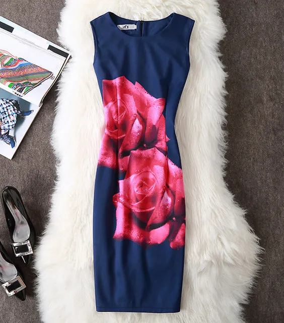 Fenghua Summer Dress Women 2017 Party Elegant Sexy Slim Casual Dresses Floral Vintage Office Bodycon Dress Plus Size 3XL 4XL
