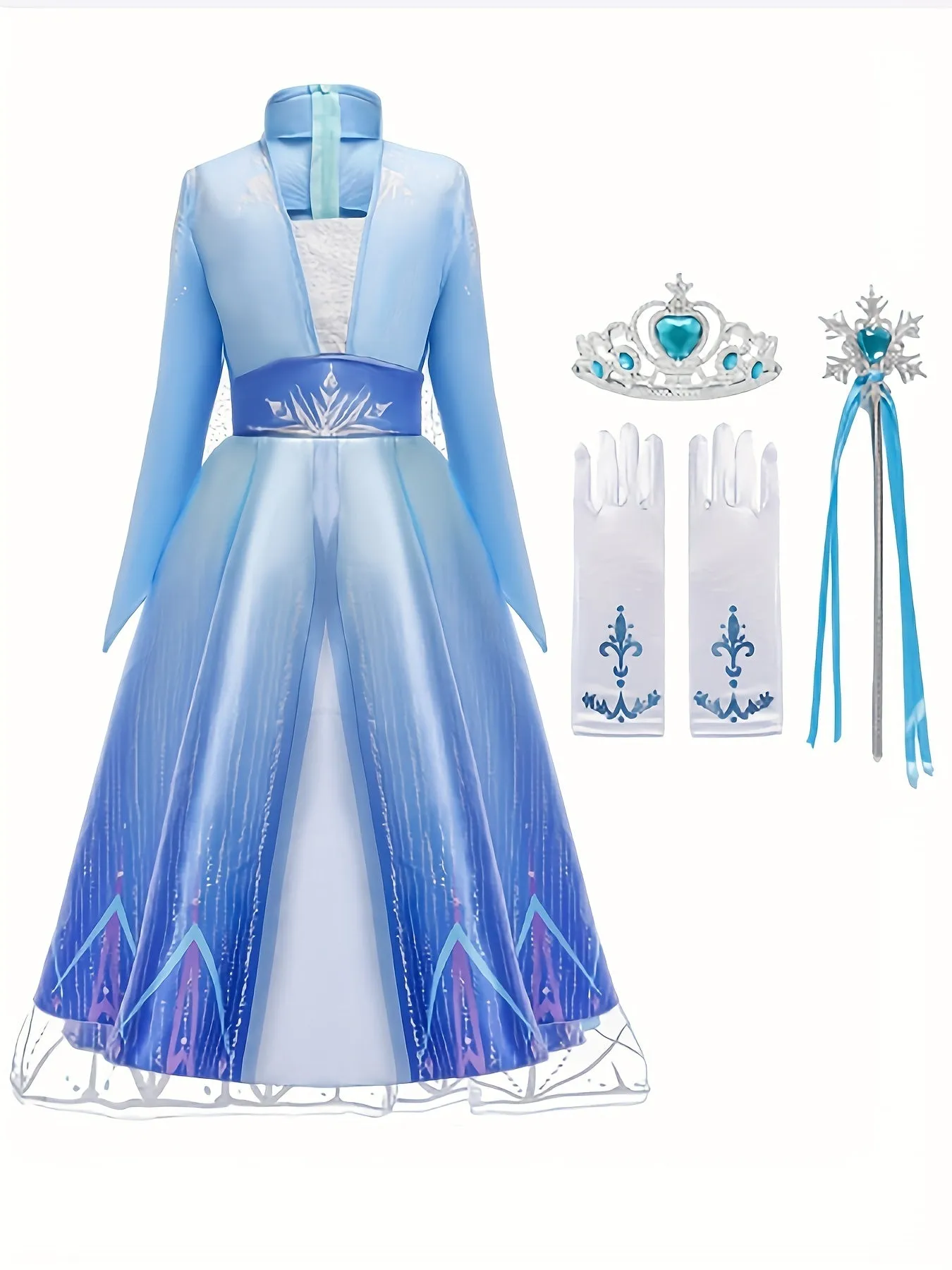 Girl's Color Gradient Cartoon Character Long Sleeve Dress - Costumes for Kids, Dress Up Outfits for Christmas, Halloween, Birthday Party, Performance, and Gift - Vibrant, Comfortable, and Adorable Design