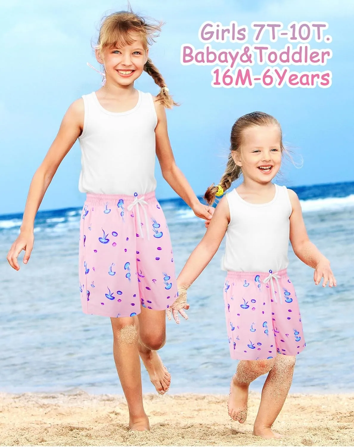 Girls Swim Shorts Beach Swimsuit with Mesh Liner Quick Dry Toddler Baby Girls Swimming Trunks with Pockets 16M-7Years