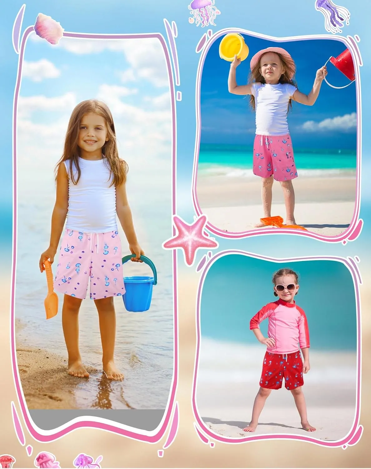 Girls Swim Shorts Beach Swimsuit with Mesh Liner Quick Dry Toddler Baby Girls Swimming Trunks with Pockets 16M-7Years