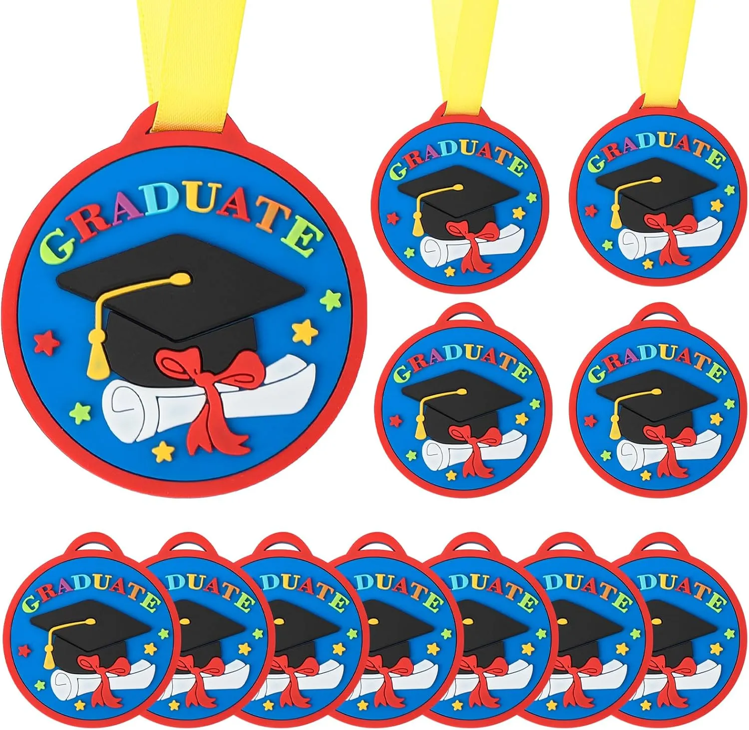 Graduation Medals for Kids, 2 Inch Silicone Award Medals Bulk with Lightweight Neck Ribbon, Cute Kindergarten Preschool Graduation Gifts, Grad Medal Party Favor Supplies