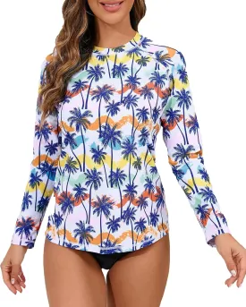 Halcurt Women's Long Sleeve Rash Guard Swim Top UPF50  SPF Sun Protection Swimsuit Quick Dry Bathing Suit