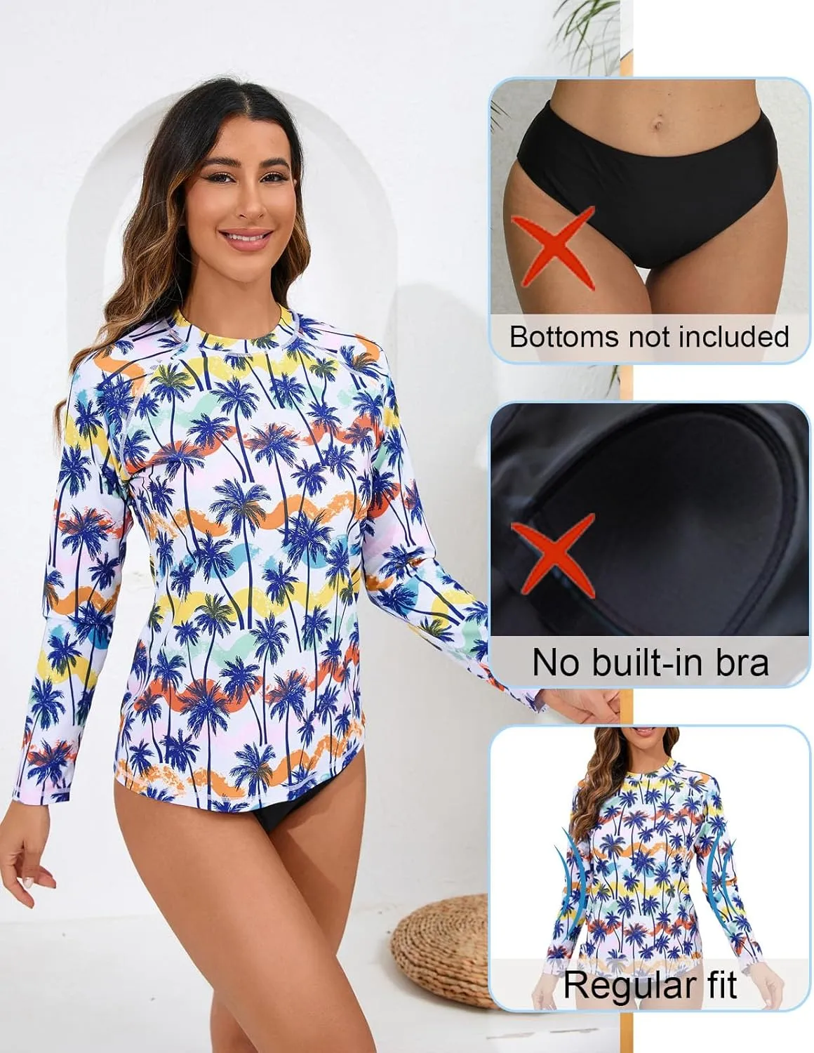 Halcurt Women's Long Sleeve Rash Guard Swim Top UPF50  SPF Sun Protection Swimsuit Quick Dry Bathing Suit