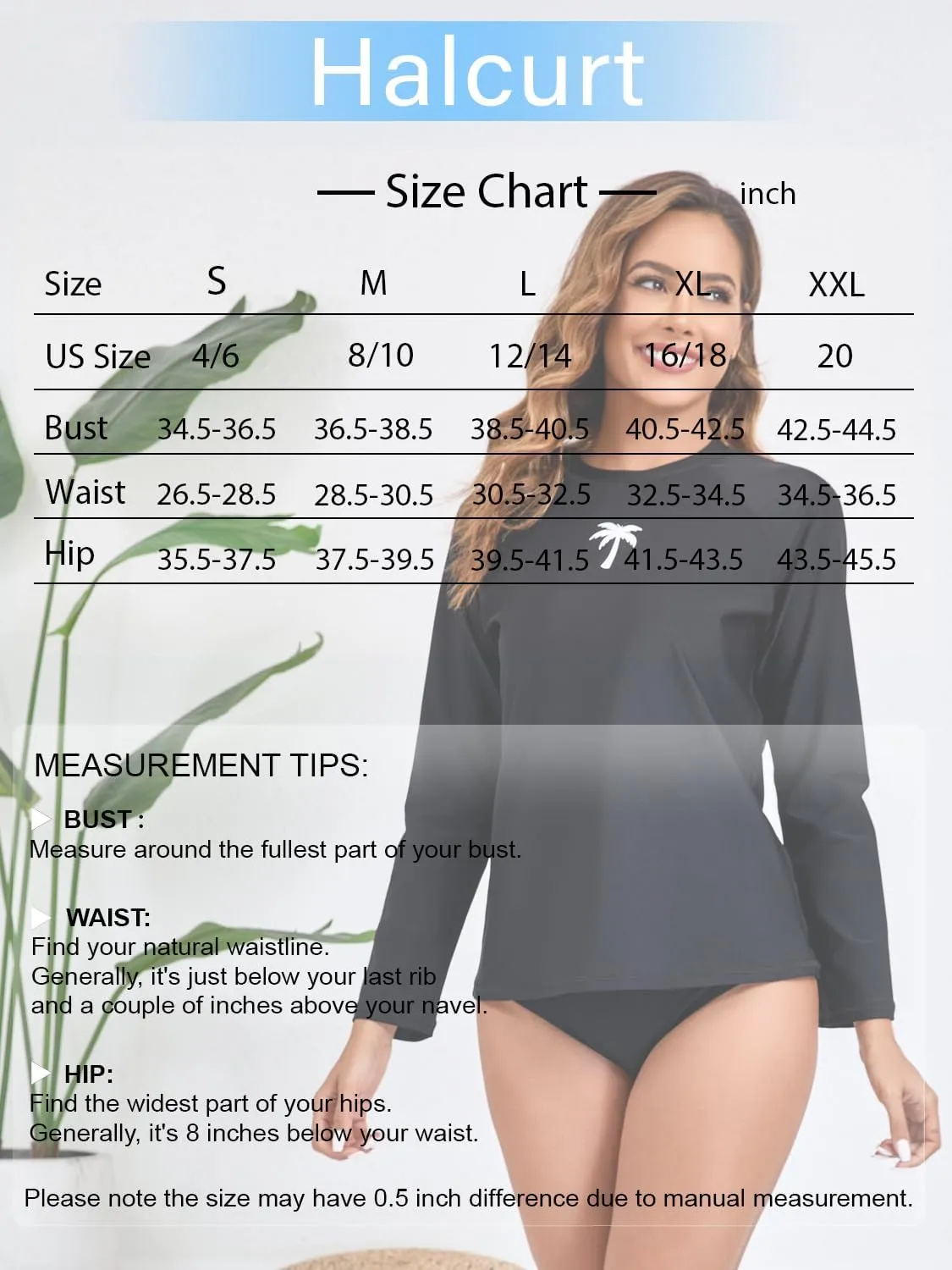 Halcurt Women's Long Sleeve Rash Guard Swim Top UPF50  SPF Sun Protection Swimsuit Quick Dry Bathing Suit
