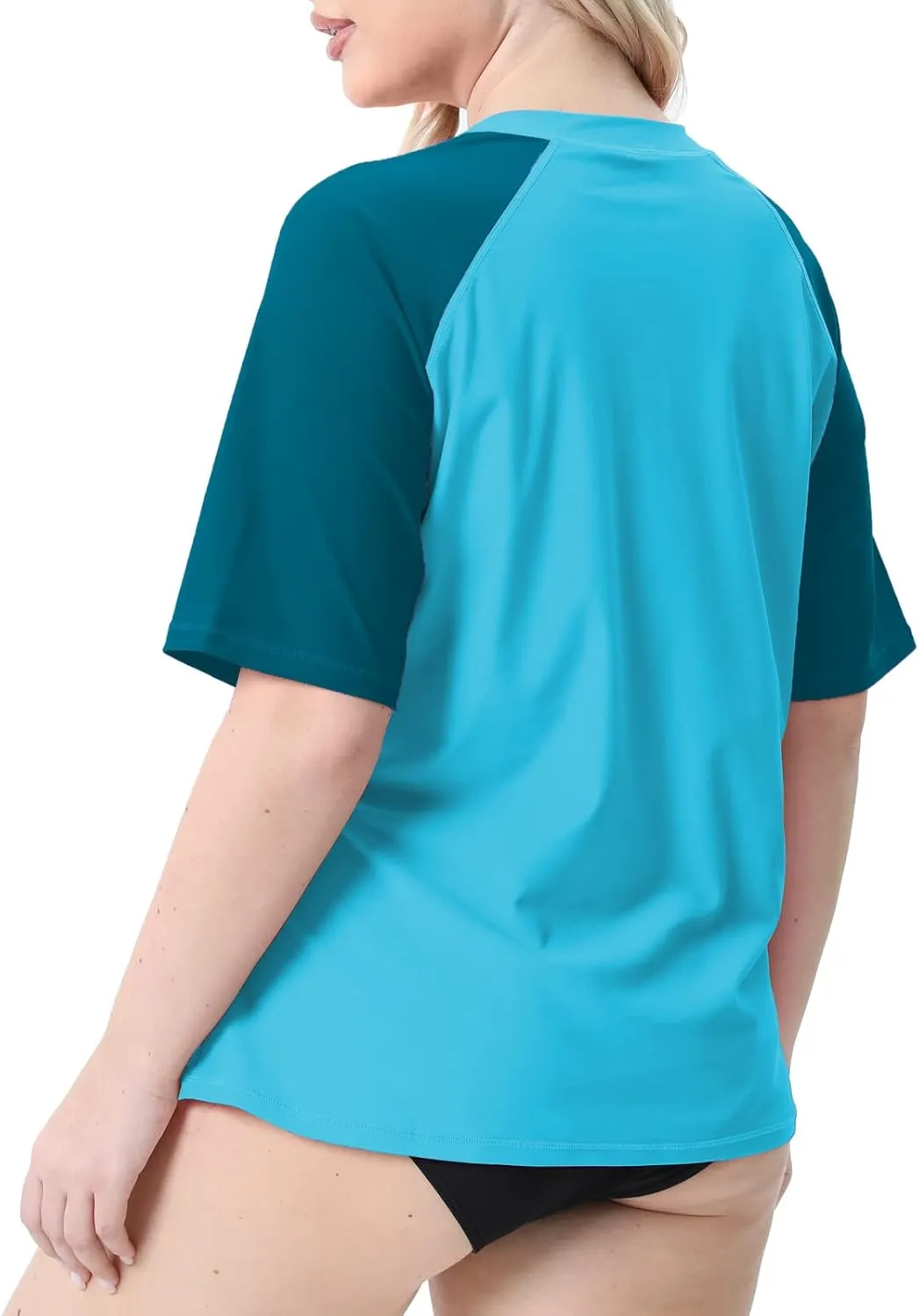 Halcurt Women's Plus Size Half Zip Short Sleeve Rash Guard Swim Top Loose Fit Swim Shirt UPF50  Swimsuit