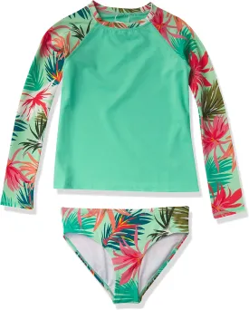 Kanu Surf Girls' Gigi Long Sleeve Rash Guard UPF 50 2-Piece Swim Set