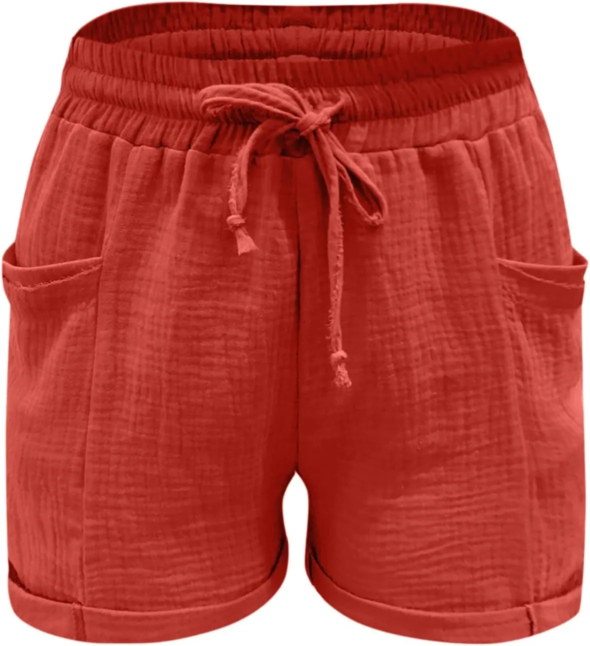 Linen Shorts for Women Summer Casual Loose Shorts Drawstring Elastic Waist Lightweight Bermuda Shorts with Pockets