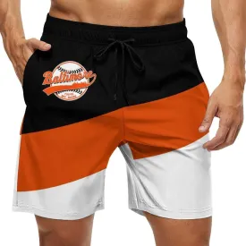 Men's Baseball Beach Shorts Casual Surf Swim Trunks Beachwear Fans Summer Quick Dry Board Shorts Pants Gifts with Pockets