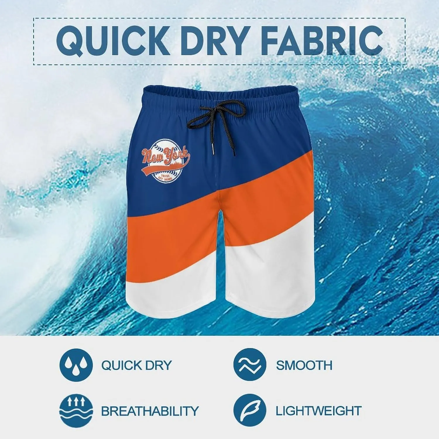 Men's Baseball Beach Shorts Casual Surf Swim Trunks Beachwear Fans Summer Quick Dry Board Shorts Pants Gifts with Pockets