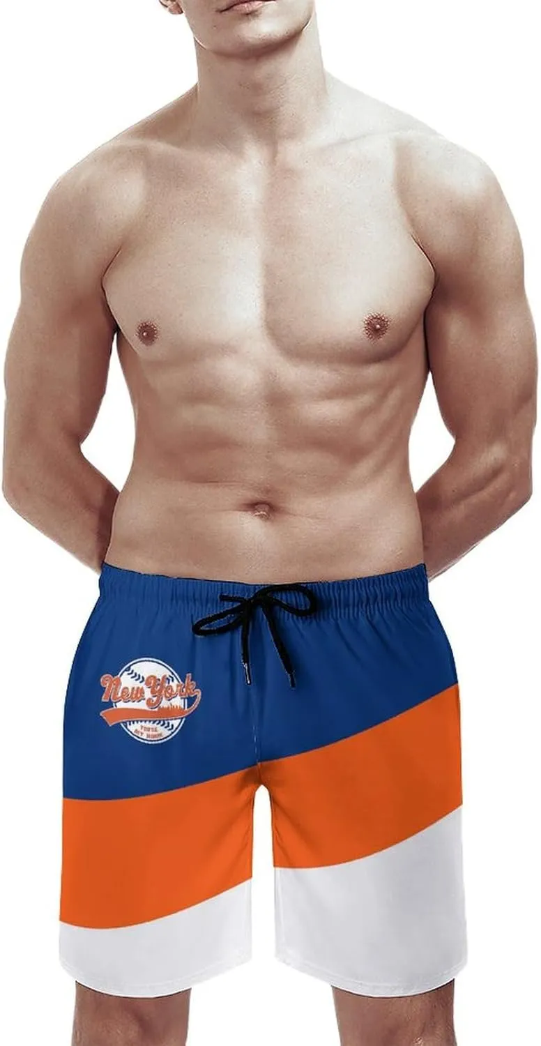 Men's Baseball Beach Shorts Casual Surf Swim Trunks Beachwear Fans Summer Quick Dry Board Shorts Pants Gifts with Pockets
