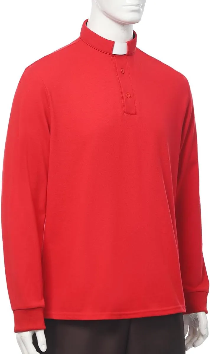 Men's Clergy Tab Collar Polo Shirt Long Sleeve Pastor Minister Preacher Shirt Priest Tops