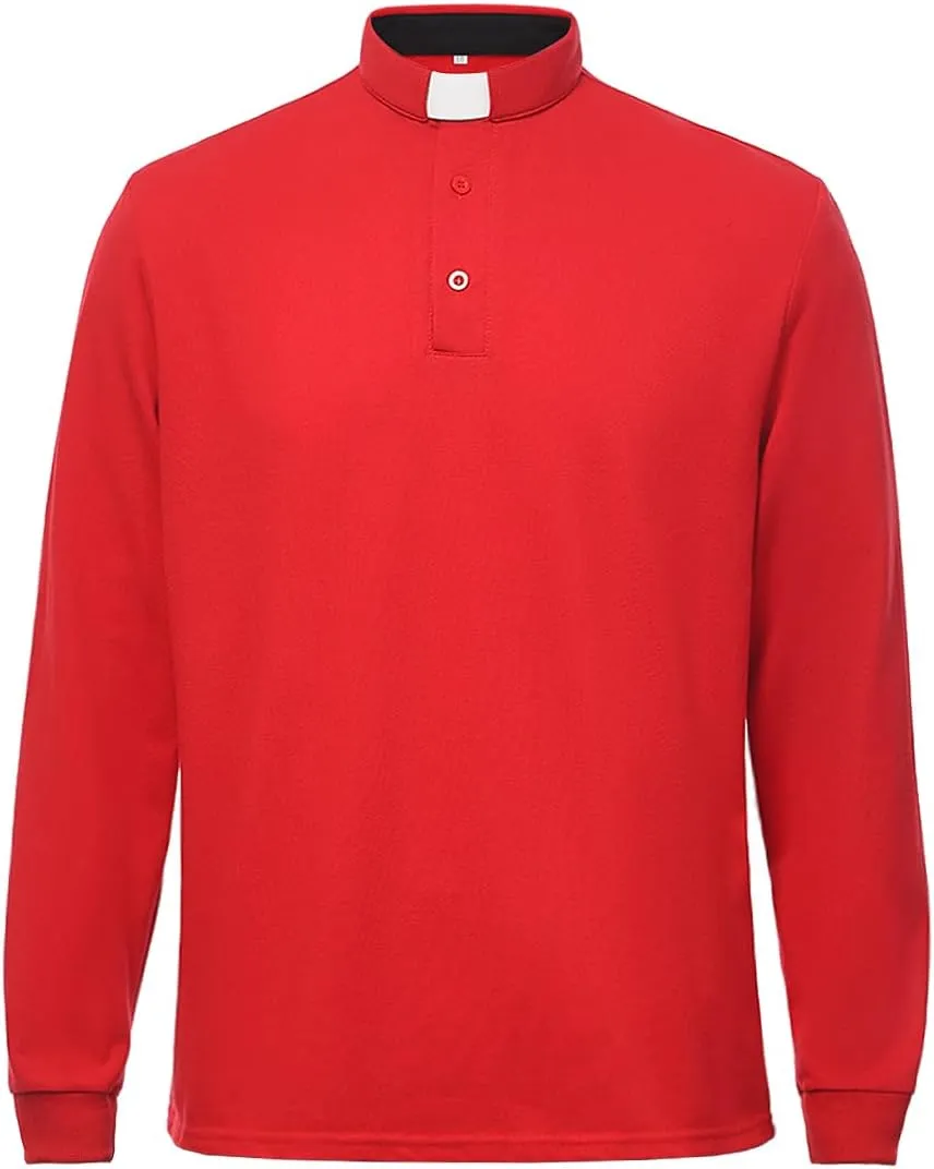 Men's Clergy Tab Collar Polo Shirt Long Sleeve Pastor Minister Preacher Shirt Priest Tops