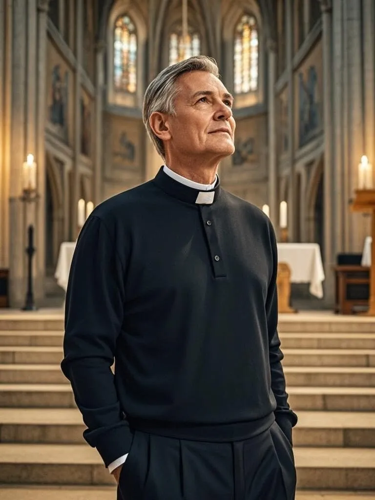 Men's Clergy Tab Collar Polo Shirt Long Sleeve Pastor Minister Preacher Shirt Priest Tops